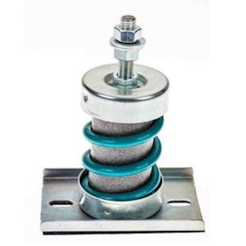 Cilindrische trillingsdemper + veer + voetplaat - 125 kg