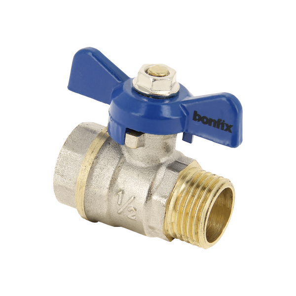 Afbeelding Kogelkraan  1" bi. x  1" bui. + blauwe vlindergreep PN25